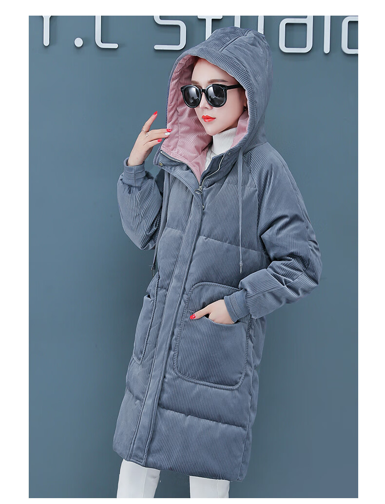 动感北面灯芯绒棉衣棉袄外套女2022年冬季新款韩版宽松中长款加厚棉服