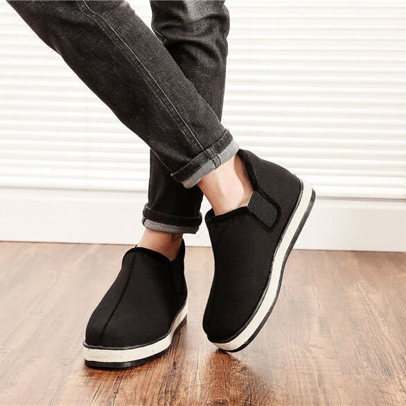 东北羊毛毡棉鞋中老年加绒厚底棉鞋冬季保暖鞋东北老头鞋手工棉鞋黑色