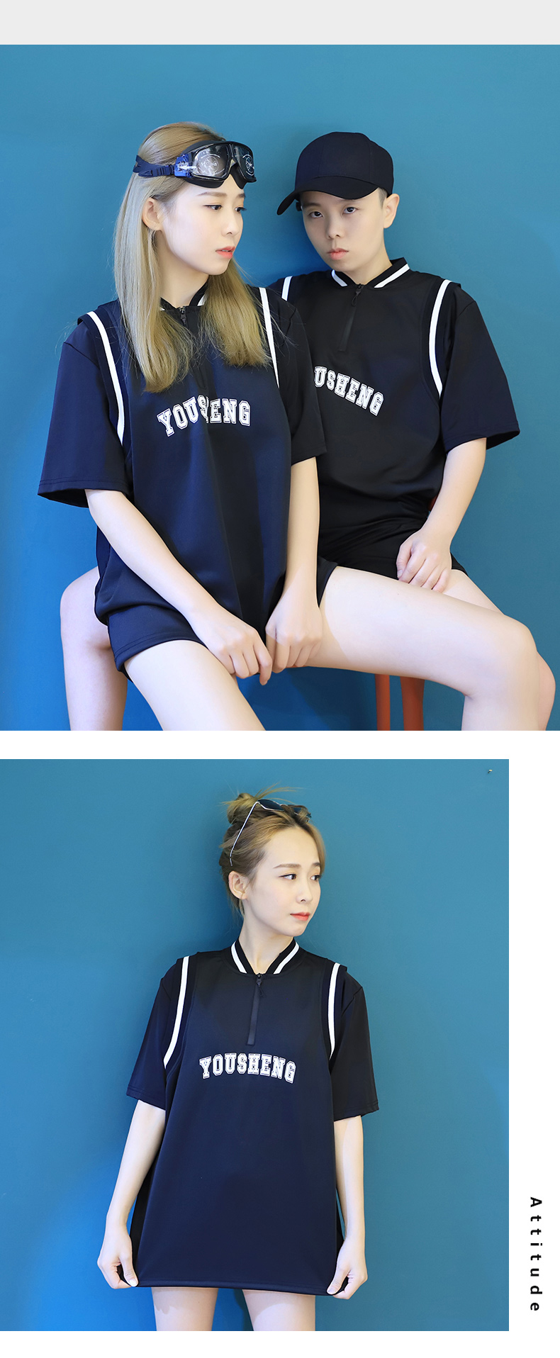 束胸泳衣les帅t中性t泳衣女温泉泳装绷带泳衣男帅短袖女铁胖学生宽松