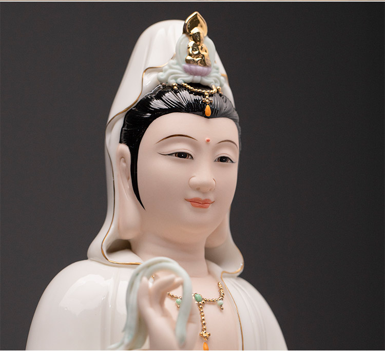 德化陶瓷坐莲笑脸观音佛像居家供奉家用摆件观世音菩萨像微笑观音 20