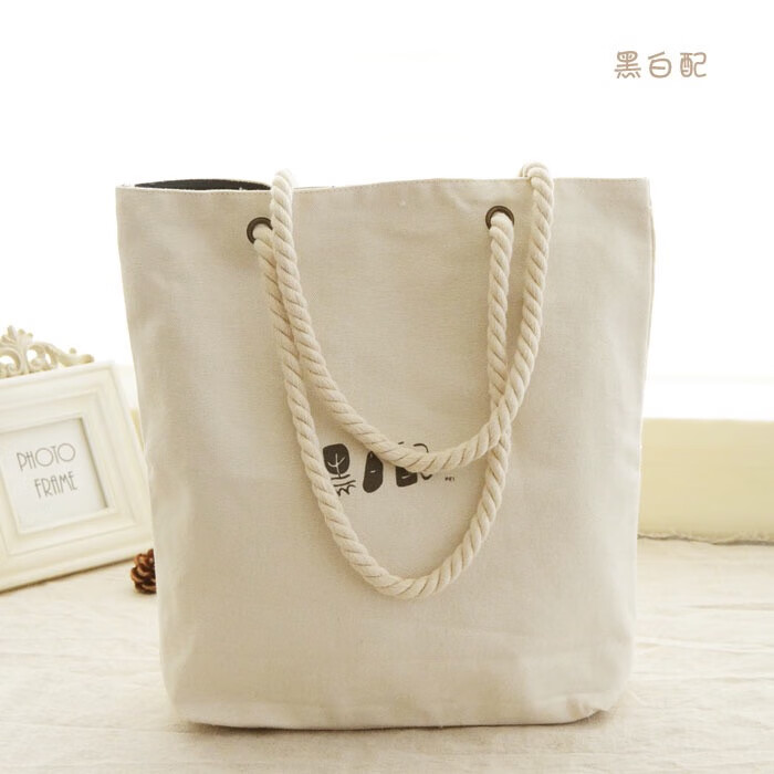 帆布袋定制logo图案麻绳棉布袋购物手提袋单肩帆布包定做 纯白布料