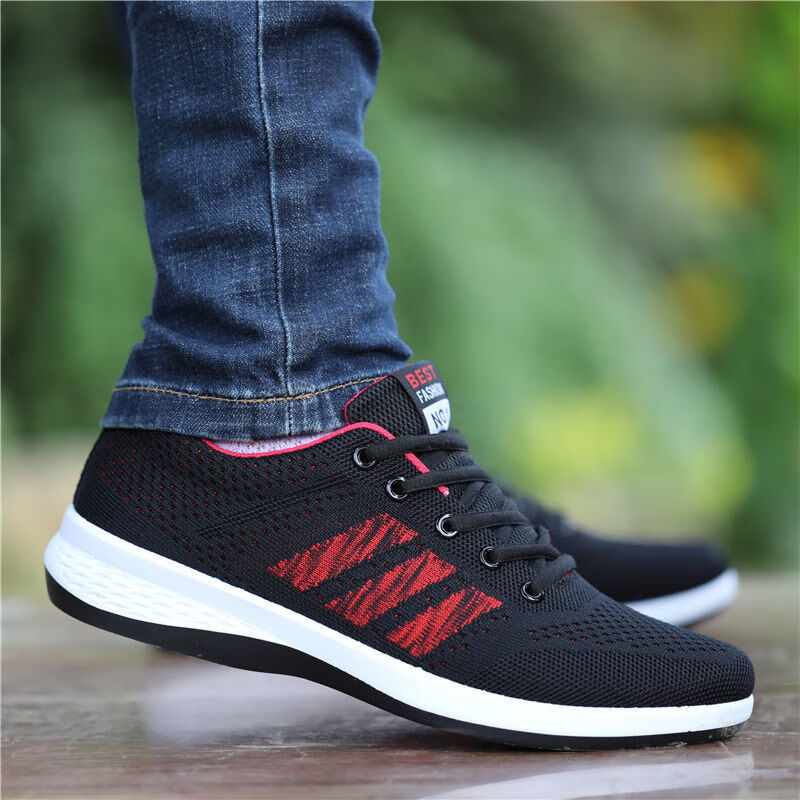 男鞋季新款透气防臭鞋男飞织子男士x2521黑红42