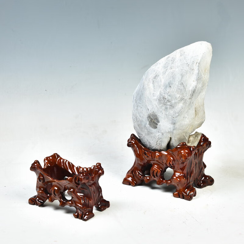 奇石头底座实木摆放架带槽鹅卵石不规则石头黄河石凹槽摆件托架子 红