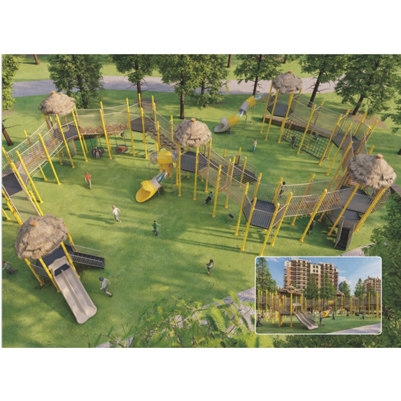 飞猫客幼儿园户外大型木质滑梯组合攀爬架儿童室外树屋小区游乐设备