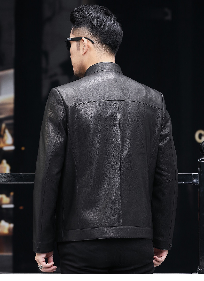 伯莎丹顿轻奢品牌男装海宁真皮皮衣男士山羊皮鹿皮纹青年短款修身机车