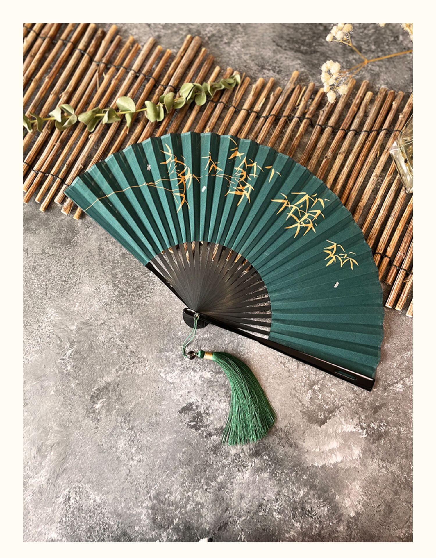 温客行7寸男扇墨绿竹林便携古风中国风折扇纳凉汉服扇子 和平鸽油漆骨