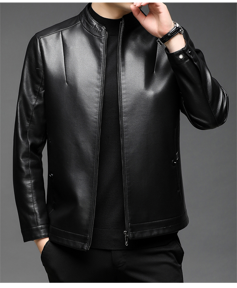 男士皮衣秋冬季新款立领皮夹克男商务休闲中年人爸爸装外套黑色170
