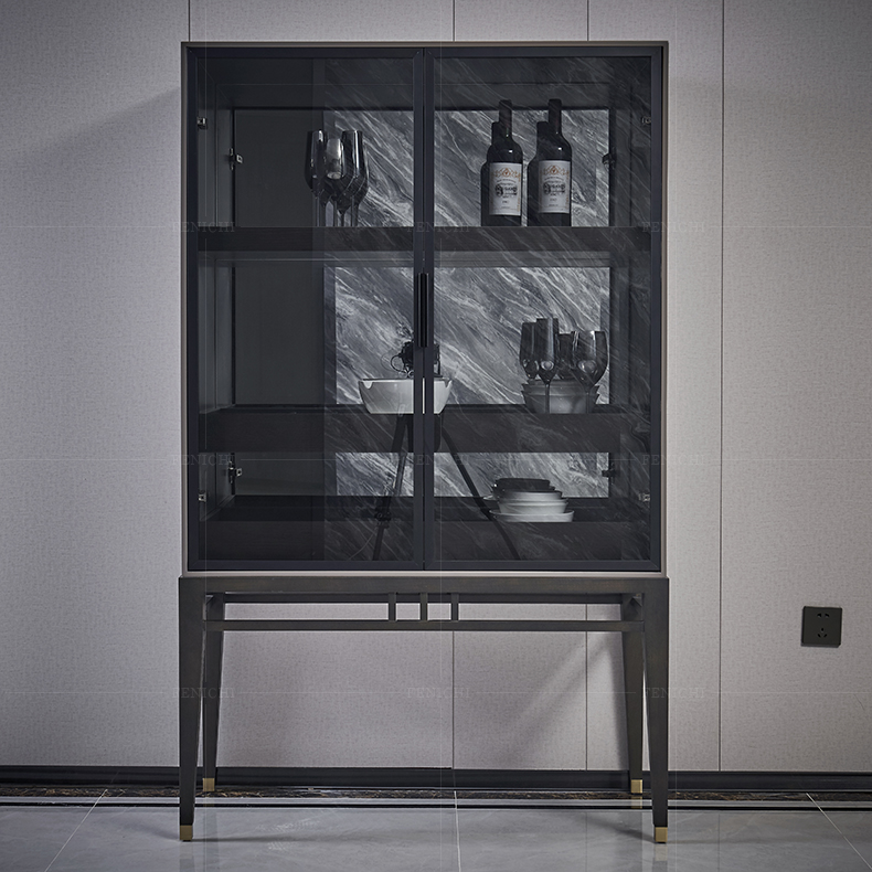 宜佳意式极简装饰柜靠墙简约玻璃门酒柜现代轻奢餐厅边柜展示柜 意式