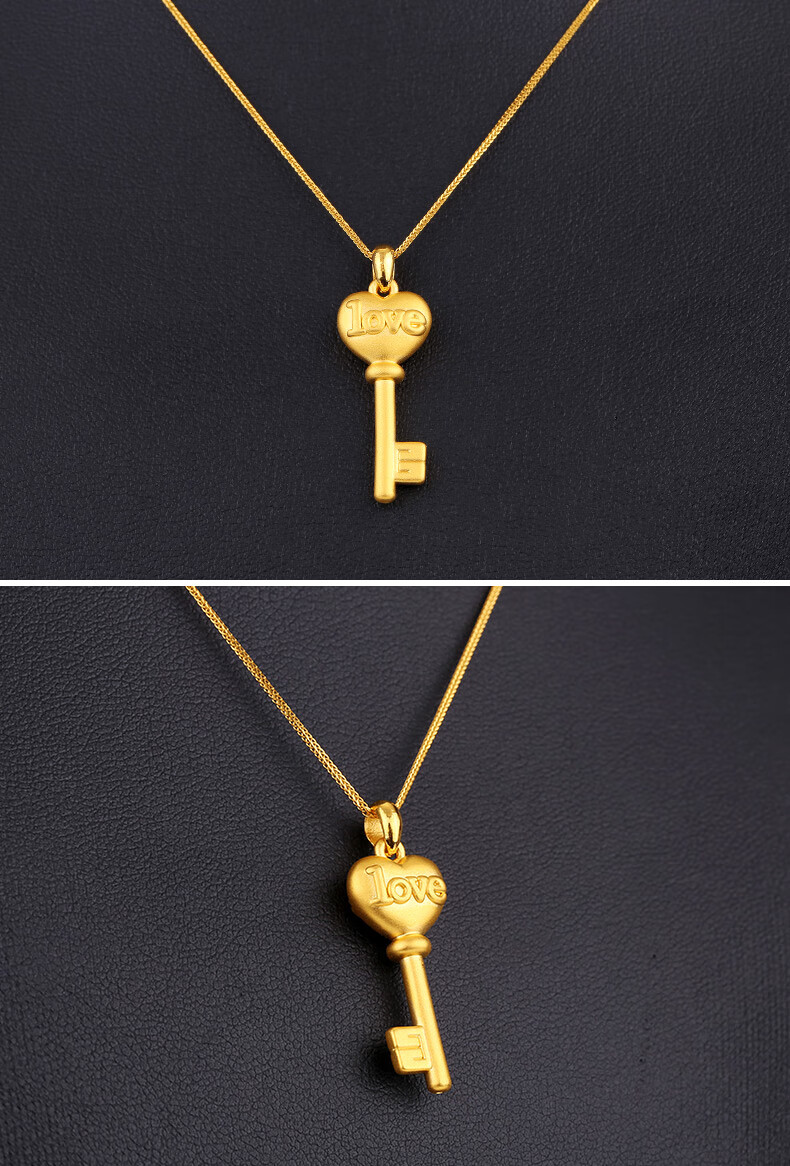 老凤凰黄金吊坠女硬金首饰足金爱心金钥匙黄金珠宝金饰项链吊坠生日送