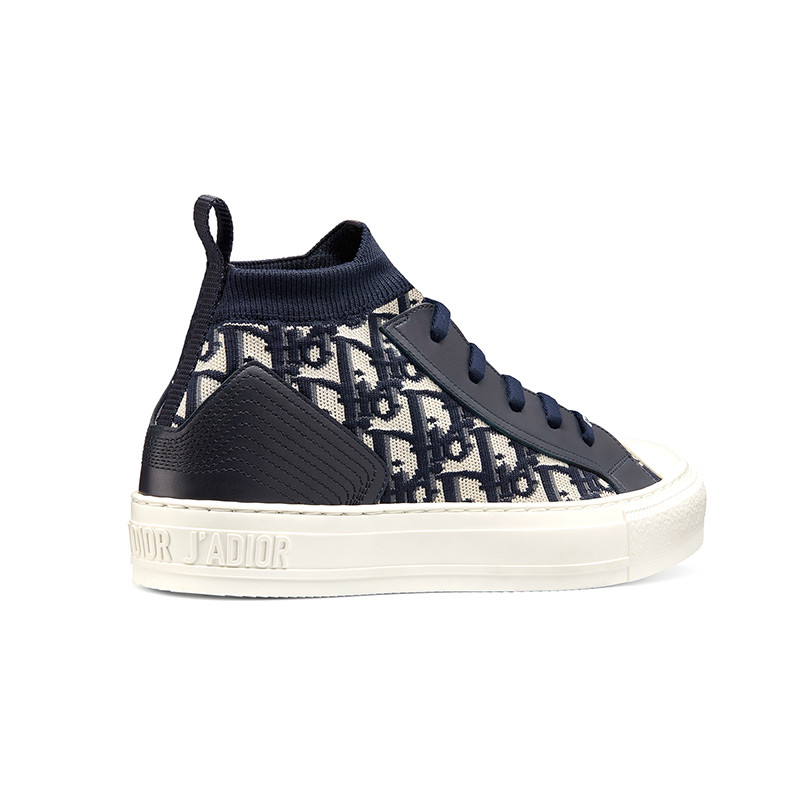 dior迪奥女鞋 奢侈品厚底鞋科技针织蓝色小牛皮拼块女士高帮鞋 34