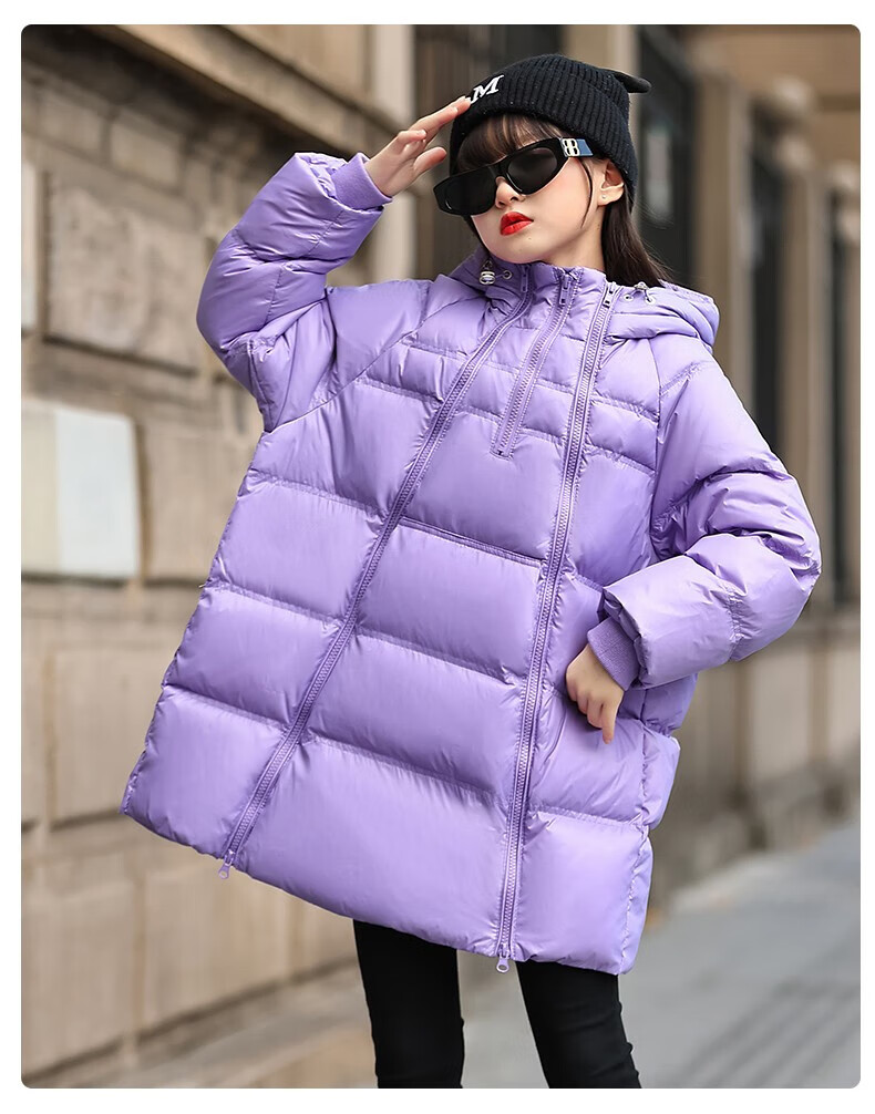 女童羽绒服冬装新款时尚女孩保暖羽绒外套中大童学生冬季加厚中长款
