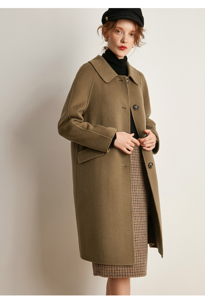 法曼萱反季双面绒大衣女中长款秋冬2021新款手工宽松羊毛呢外套厚 土