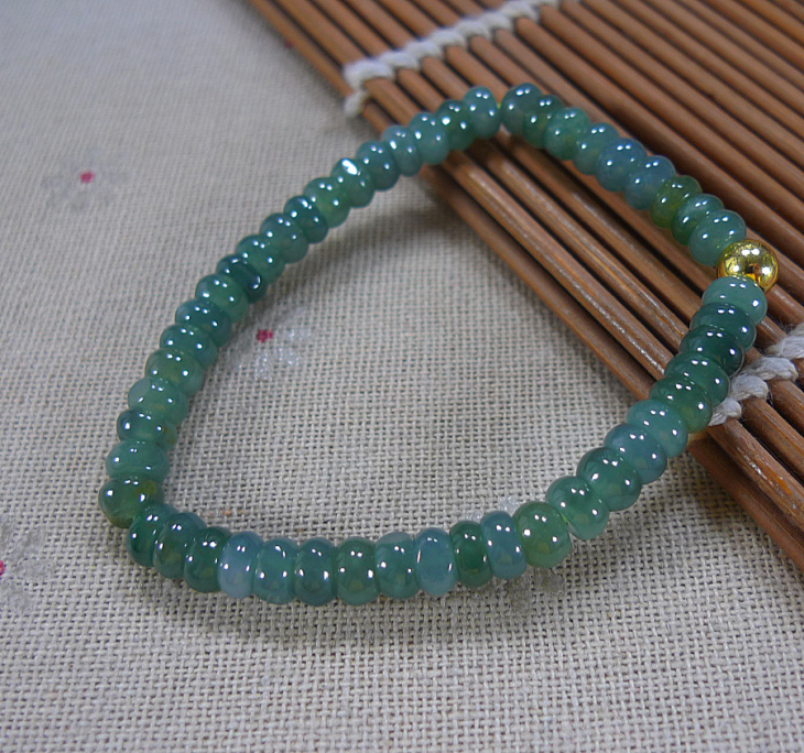 cka货翡翠貔貅龙牌山水牌-蓝水冰糯种双彩水润算盘珠手串手链女七夕