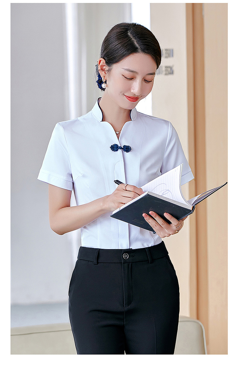 五星酒店服务员工作服夏装短袖白衬衫女夏季薄款气质大码白色职业衬衣