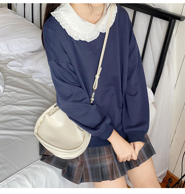 中学生搭配jk制服的卫衣秋冬款自制 灰蓝色日系软妹女加绒加厚可爱