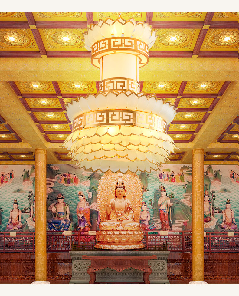 藏式莲花吊灯寺庙佛堂大殿玻璃供佛灯观音菩萨佛系普陀山琉璃灯具
