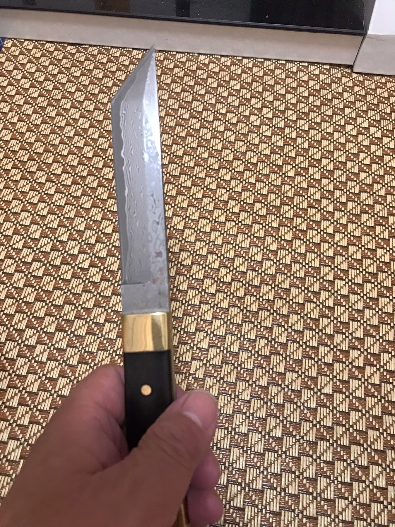 大马士革钢高硬度小短刀户外应急野营身小刀锋利无比菊田把玩刀 浅