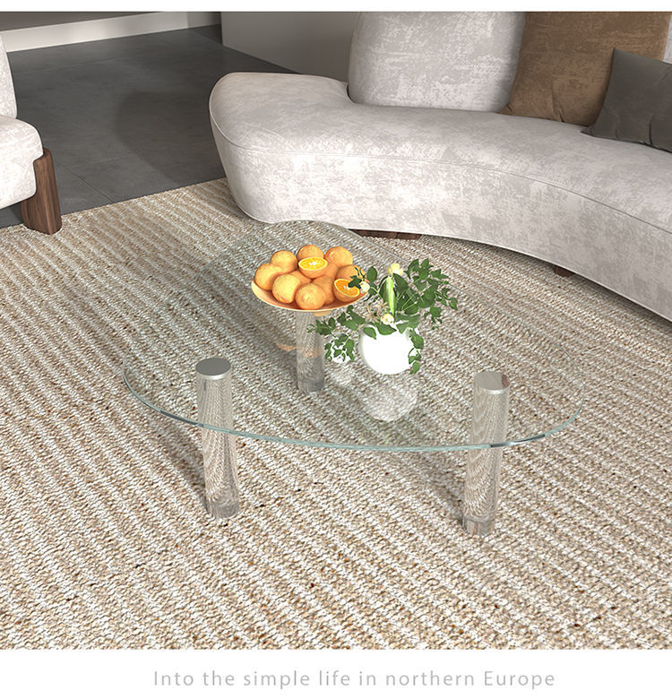 温鑫福新款三角形钢化玻璃茶几豪华亚克力悬浮式钢化玻璃茶几 1270*