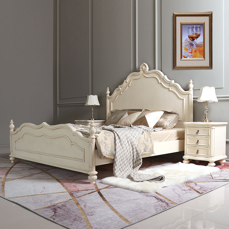 欧式罗马柱复古白色做旧双人床港式现代实木雕花卧室家具美克 床头柜
