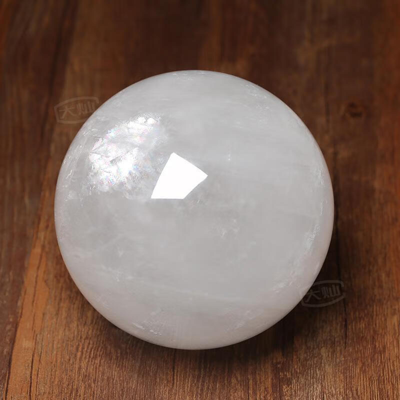 大灿白色水晶球摆件球冰洲石天然客厅办公室家居520礼物7厘米直径