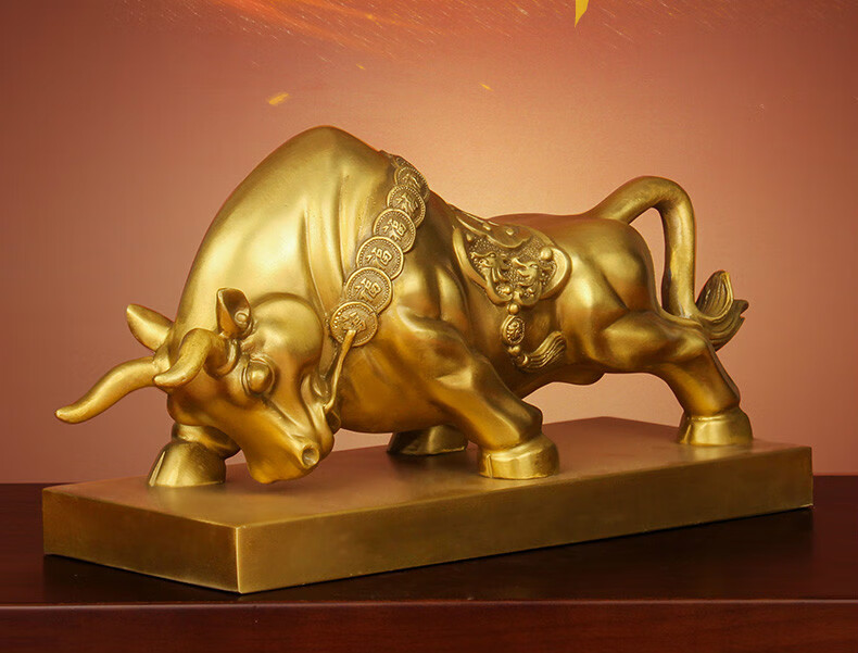 耘芊浅轻奢高端铜牛摆件招才纯铜牛气冲天生肖牛转乾坤华尔街牛办公室