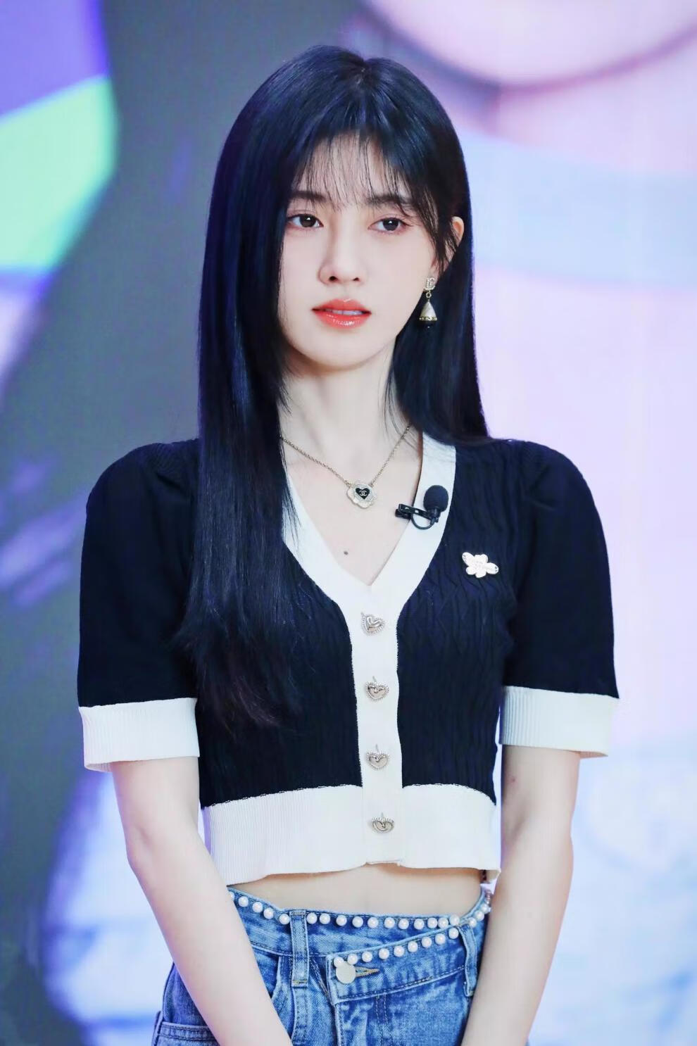 品】鞠婧祎同款衣服v领开衫小香风修身针织衫短袖bm上衣露脐短款夏装