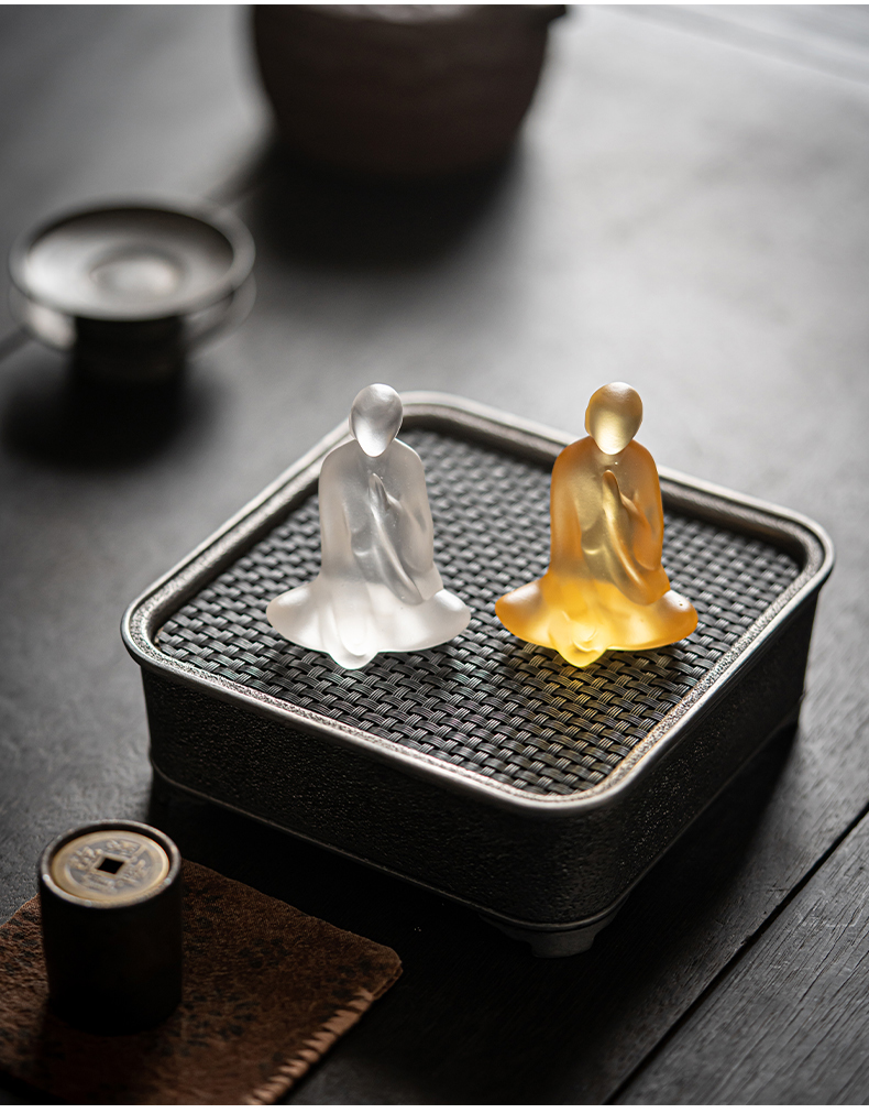 琉璃茶宠 禅意迷你茶宠小和尚办公室茶台摆件茶盘茶桌透明玻璃茶玩