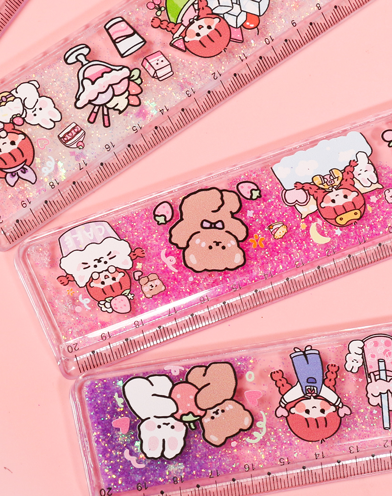 众强可爱入油流沙尺子格尺小学生专用透明直尺卡通20cm波浪儿童少女心