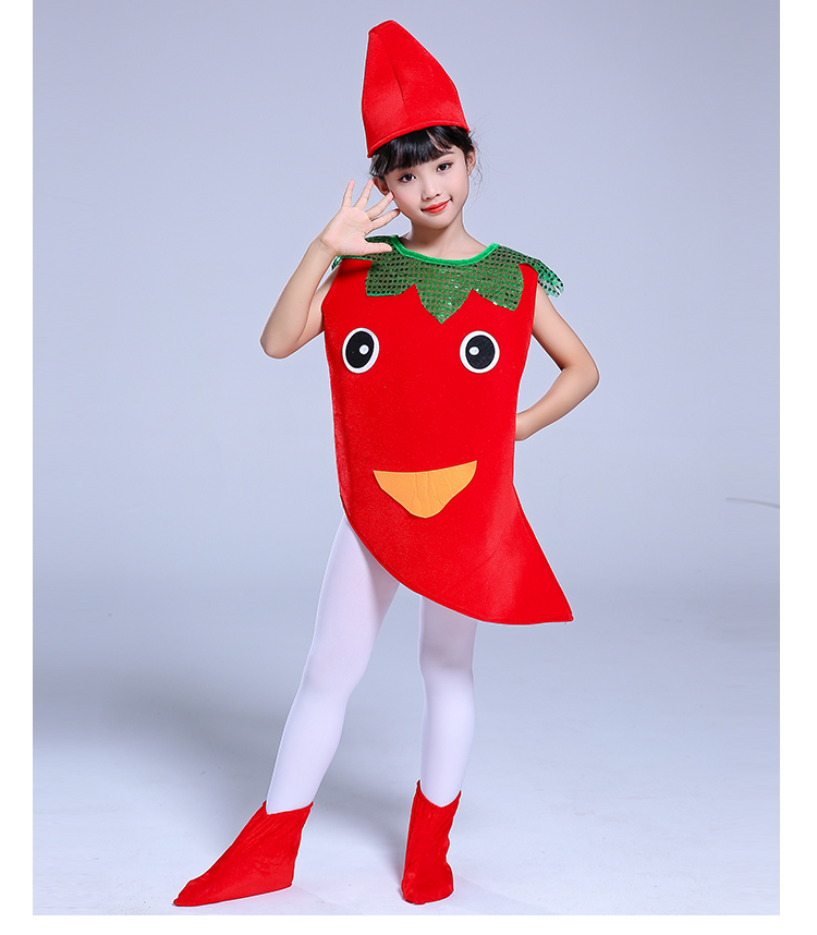 六一儿童小辣椒演出服水果蔬菜幼儿老鼠吃辣椒时装秀表演服装环保
