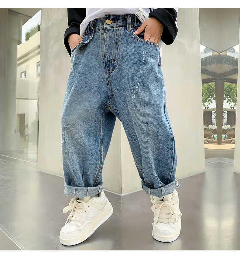 beiermonkey初中生牛仔裤宽松中学生男阔腿裤男童牛仔裤春秋款中大