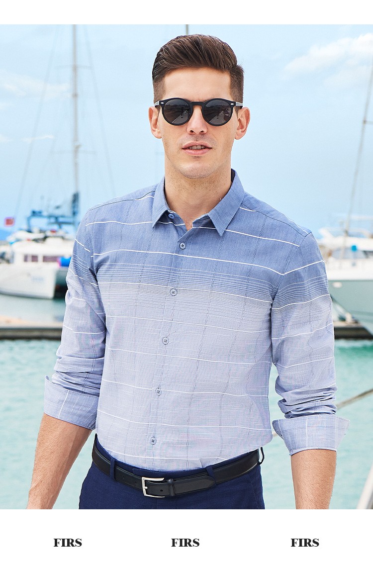 杉杉firs男装长袖衬衫男春夏季男士纯棉商务休闲衬衫亲肤透气吸汗渐变
