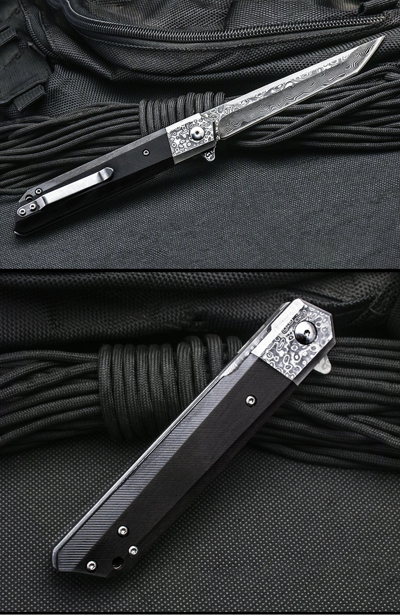 大马士革钢折叠刀户外小刀锋利随身高硬度刀具防身军刀野营自营刺马60