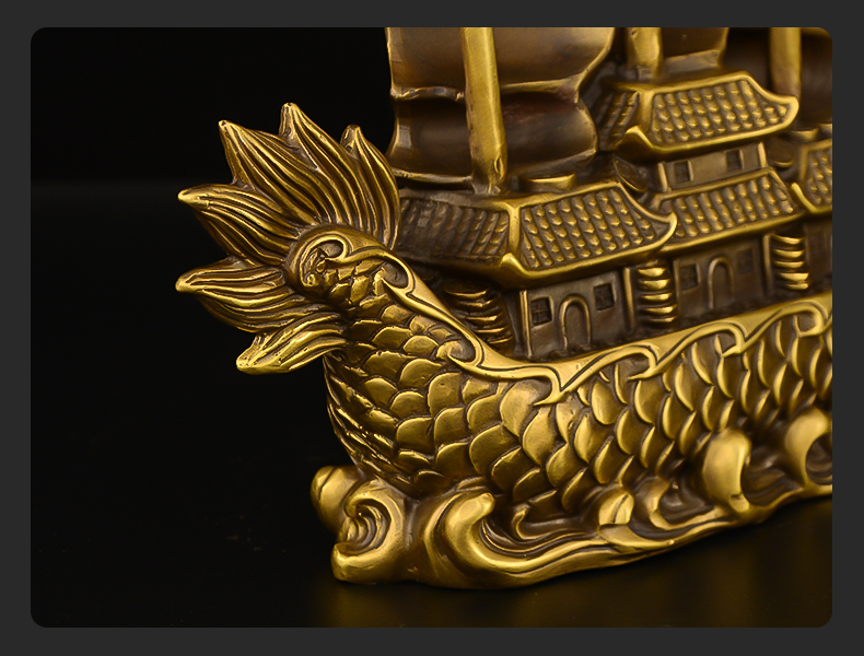 仙袋 办公室家用黄铜龙头船客厅创意帆船摆件客厅礼摆件大号铜一帆