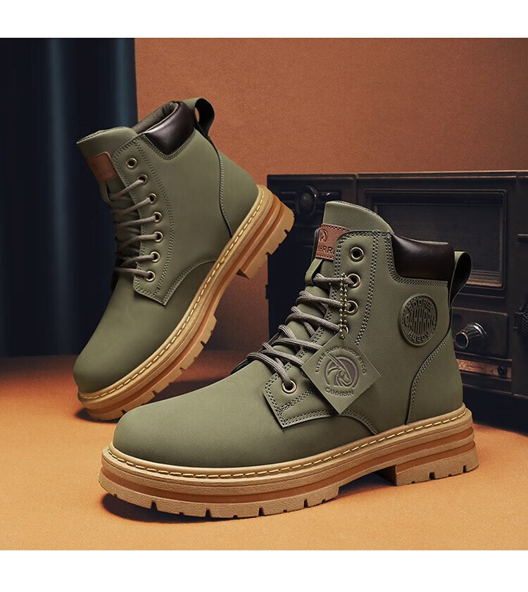 罗蒙(romon)大黄蜂马丁靴男秋季高帮厚底复古机车工装靴男士防水耐磨