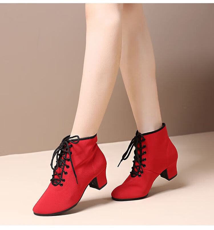 拉丁舞高帮舞鞋广场舞交谊舞摩登舞现代舞爵士牛津布舞鞋 黑色高帮