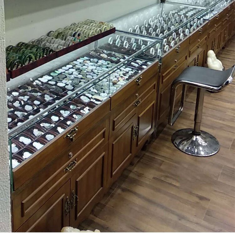 复古实木珠宝展示柜古玩玉器仿古陈列柜首饰蜜蜡饰品玻璃中岛柜台 两