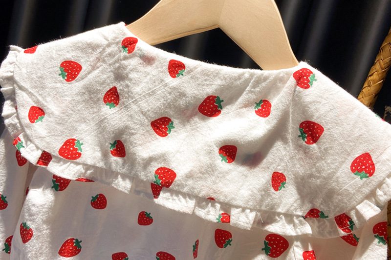 装女宝宝草莓长袖上衣娃娃领春秋洋气衣服小女孩衬衣 草莓衬衣玫粉色