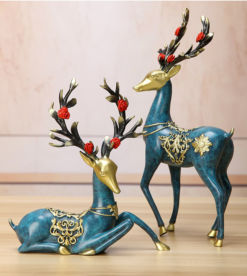 《鹿鹿亨通》纯铜鹿摆件一对新中式家居客厅玄关装饰品梅花鹿工艺品