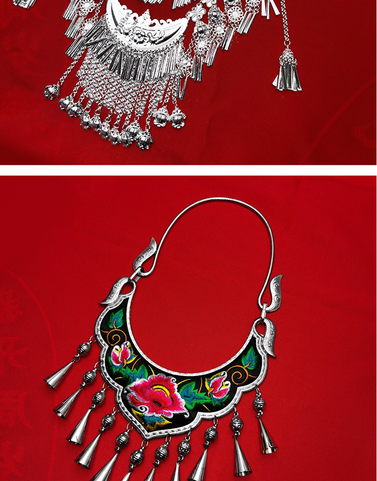 苗族银饰 新款苗族侗族彝族土家族演出服项链苗银头饰帽子项圈合金