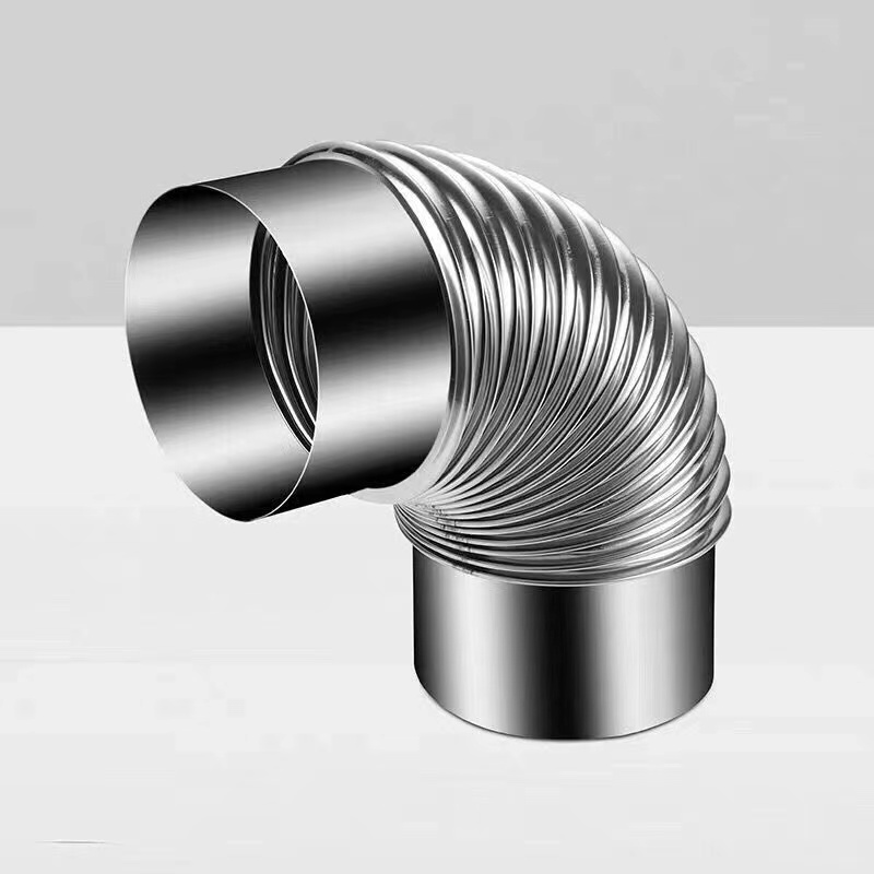 烟管弯头波纹弯头热水器油烟机家用排烟管烟囱弯头5cm不锈钢90度弯头