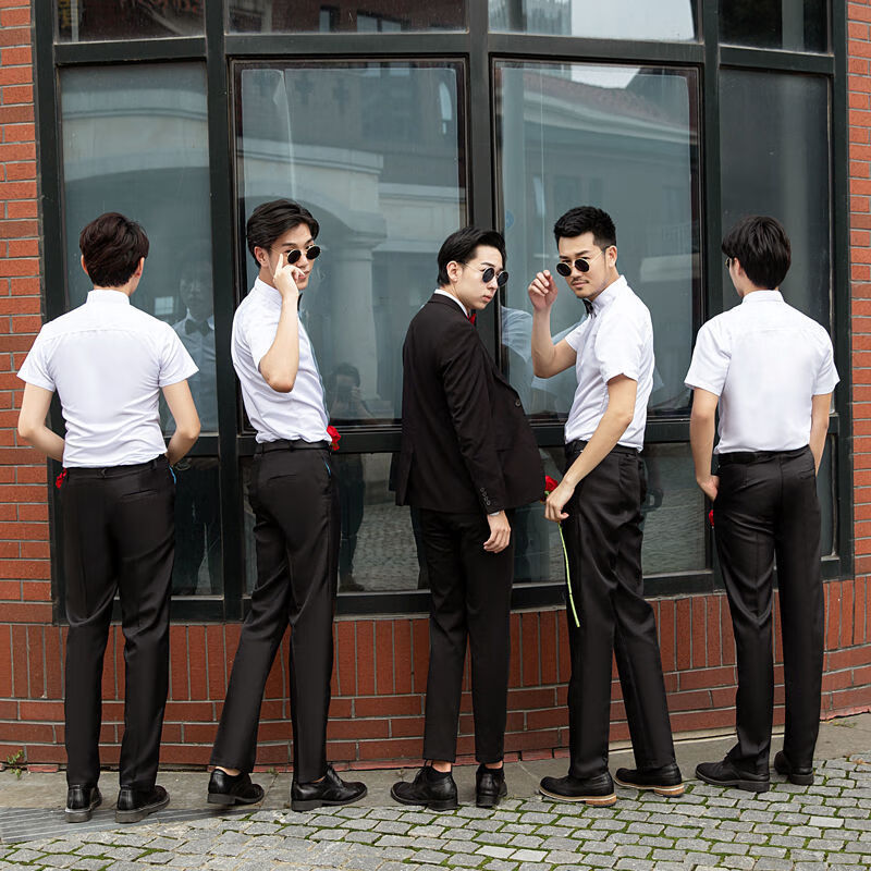 夏天伴郎服衬衣套装男兄弟团衣服短袖白色衬衫兄弟装结婚礼服衣服sn