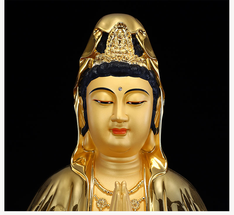 七宝莲 合掌观世音菩萨佛像台湾纯铜手工贴金居家佛堂摆件 48公分合掌