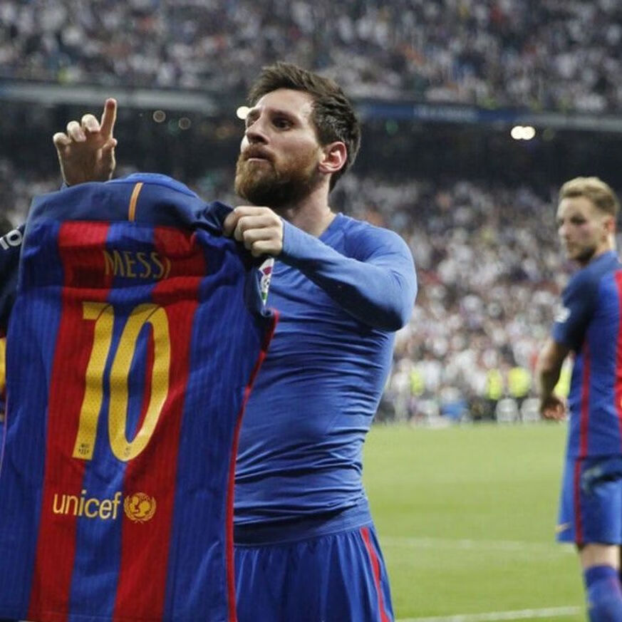 尺璧 复古巴萨梅西球衣 1617巴萨主场球衣 梅西签名球衣 内马尔球衣