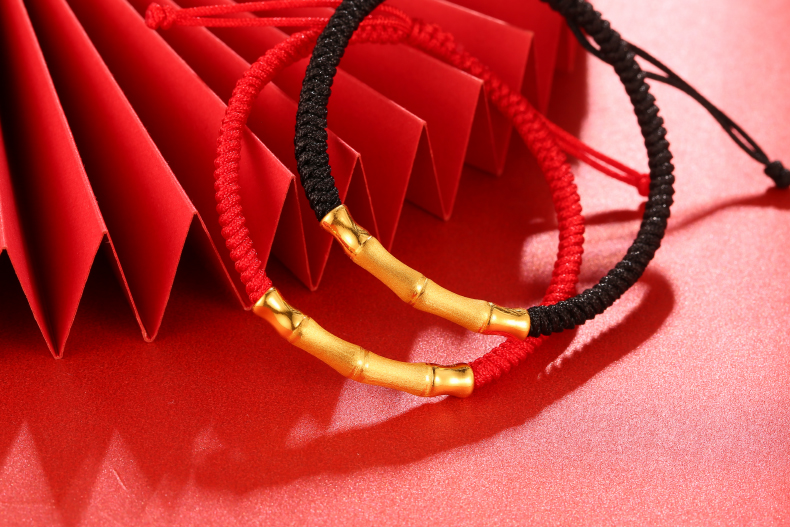 老凤凰 节日礼物黄金竹节手链转运珠女999足金纯金弯管编织绳手串情侣