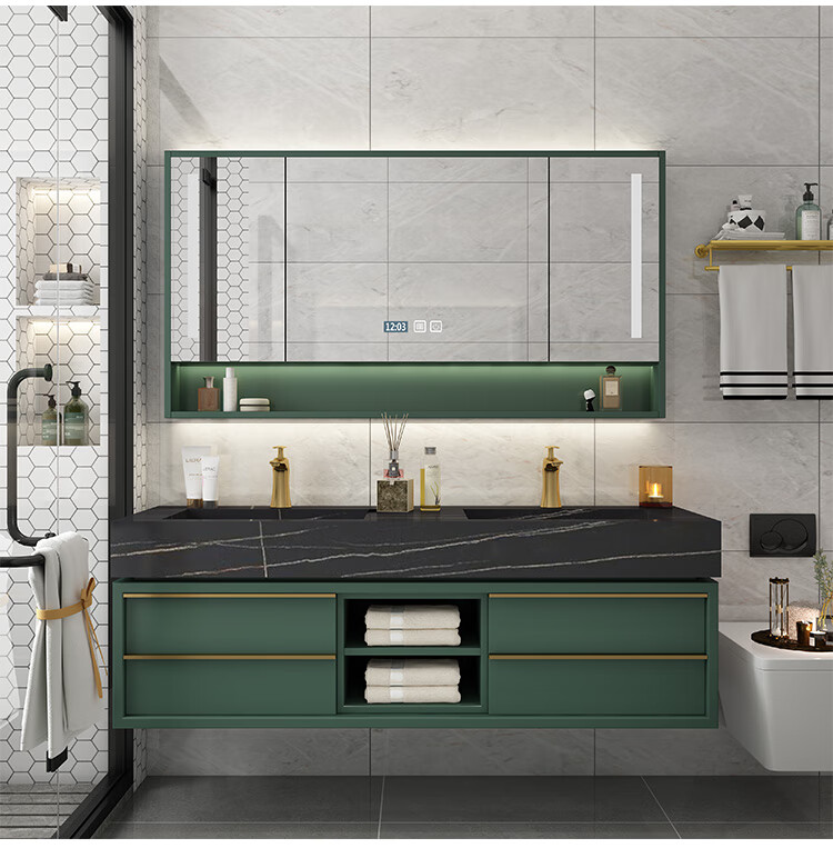 科勒家装高端卫浴轻奢岩板双盆浴室柜定制一体洗手洗脸盆洗漱台