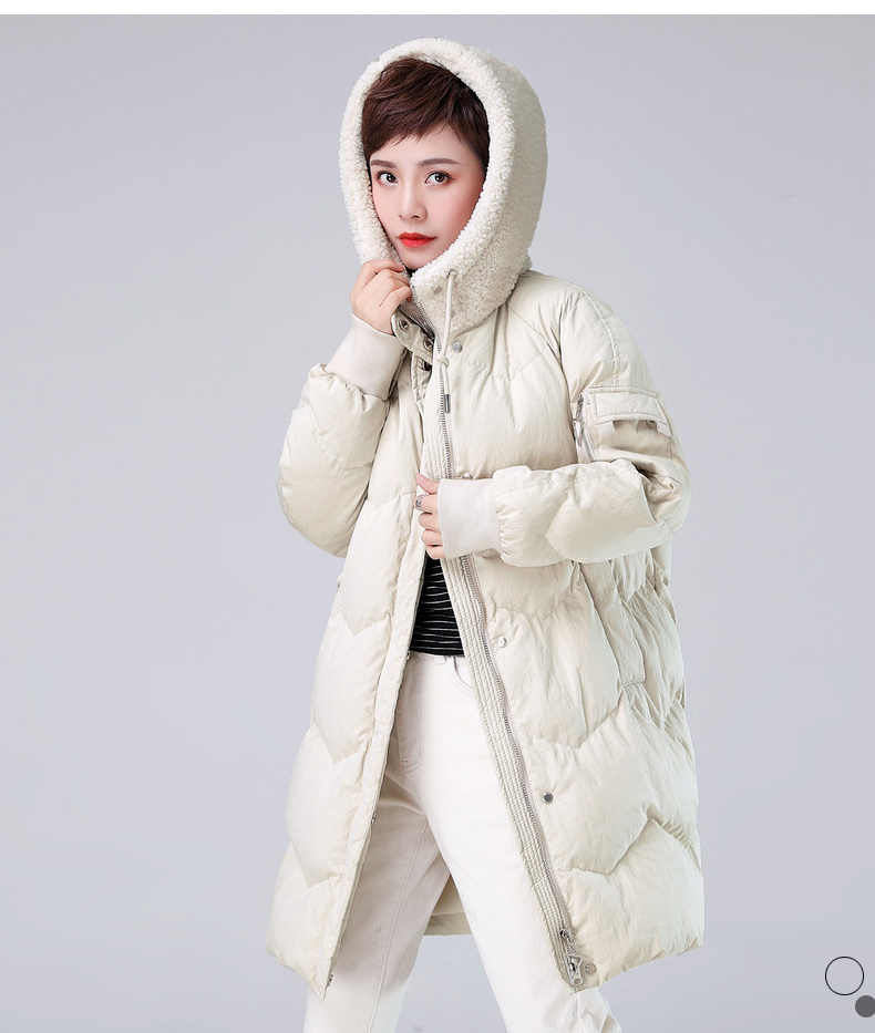 棉服女中长款加肥加大码纯色棉衣仿羊羔绒拼接加厚棉服妈妈冬装外套