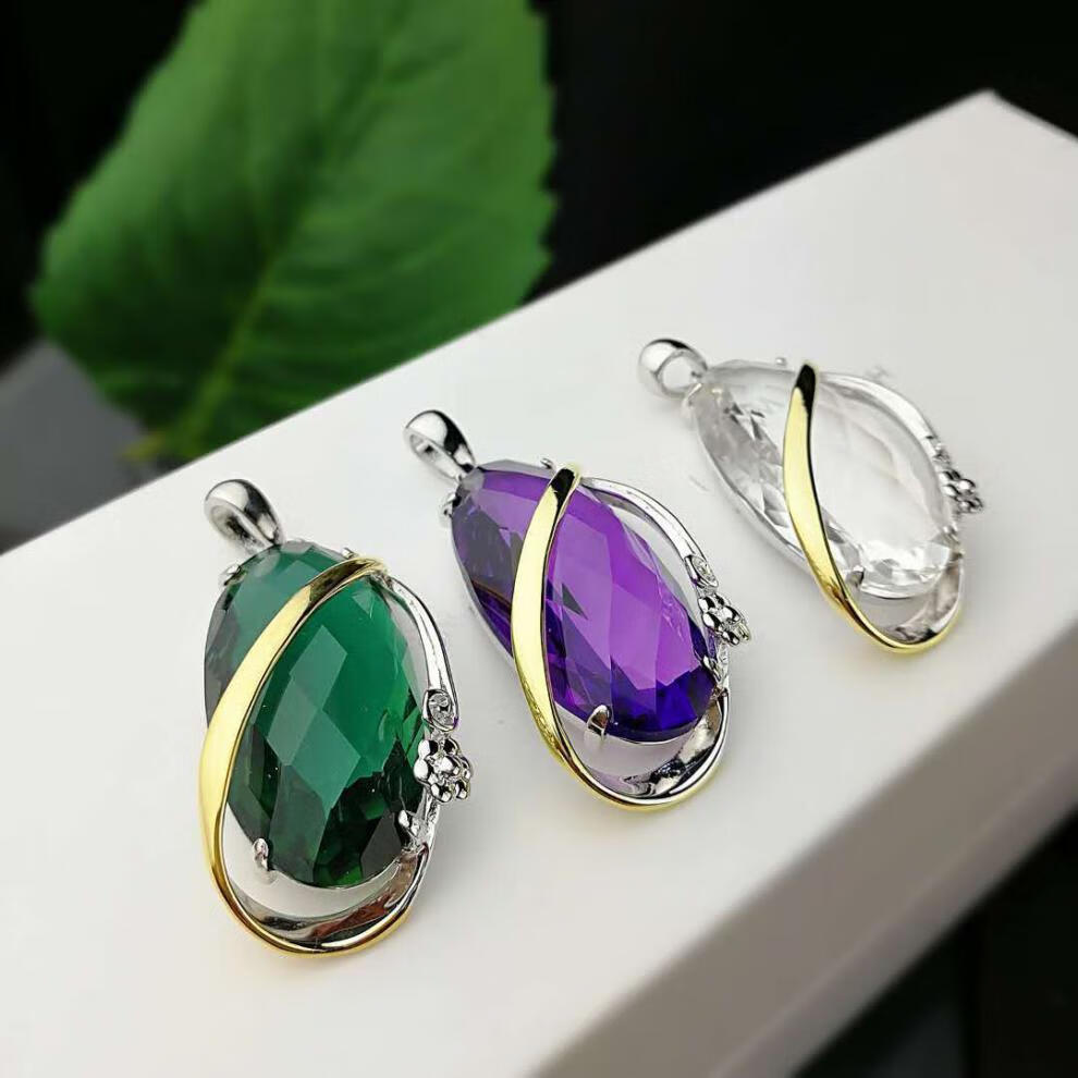 瑾瑶s925银时尚紫水晶绿水晶挂件项链原创白水晶吊坠女款送亲人送好友