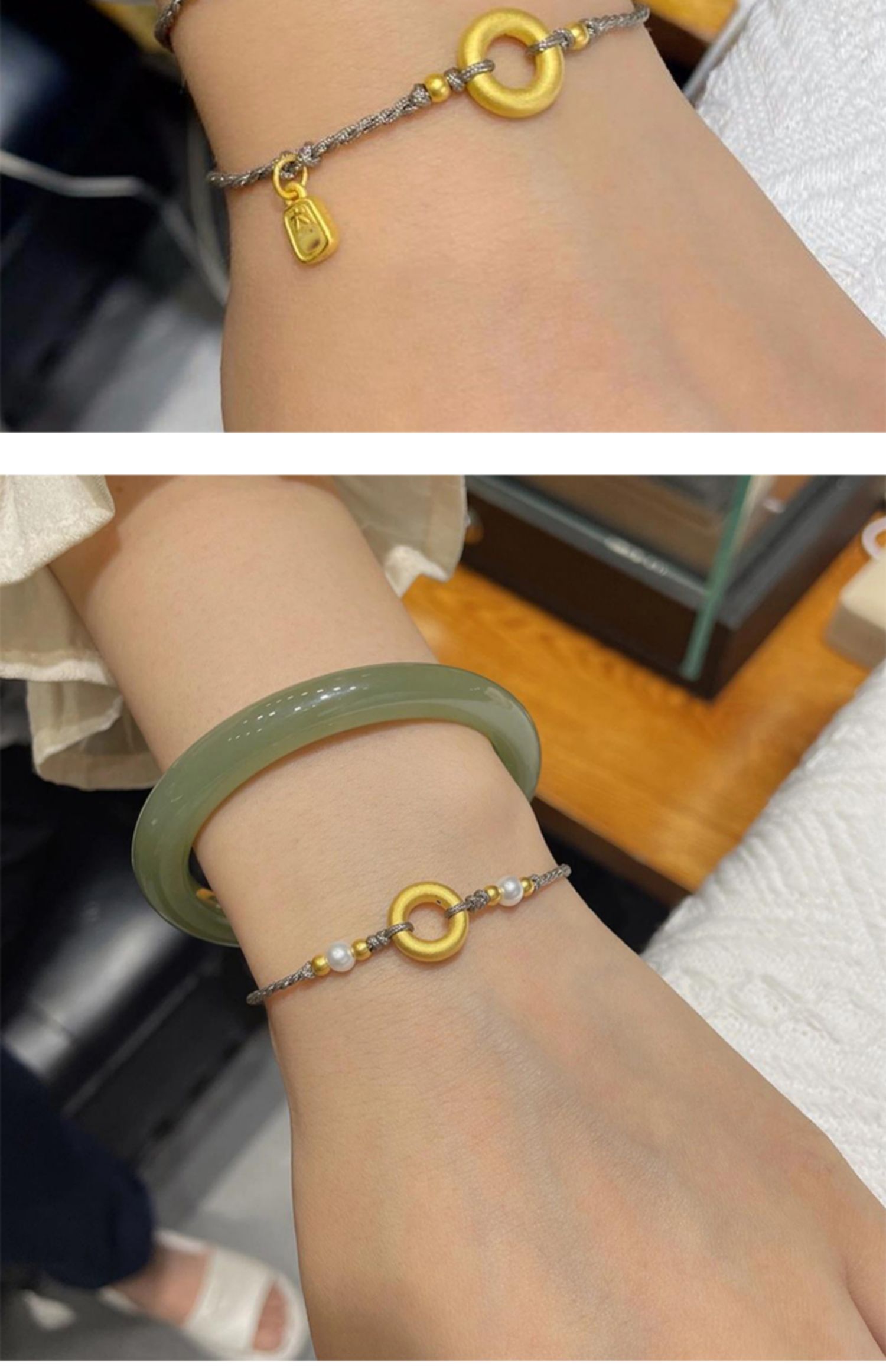 周大福款式黄金平安扣手链女999足金小金珠大吉大利手串编手绳3d硬金
