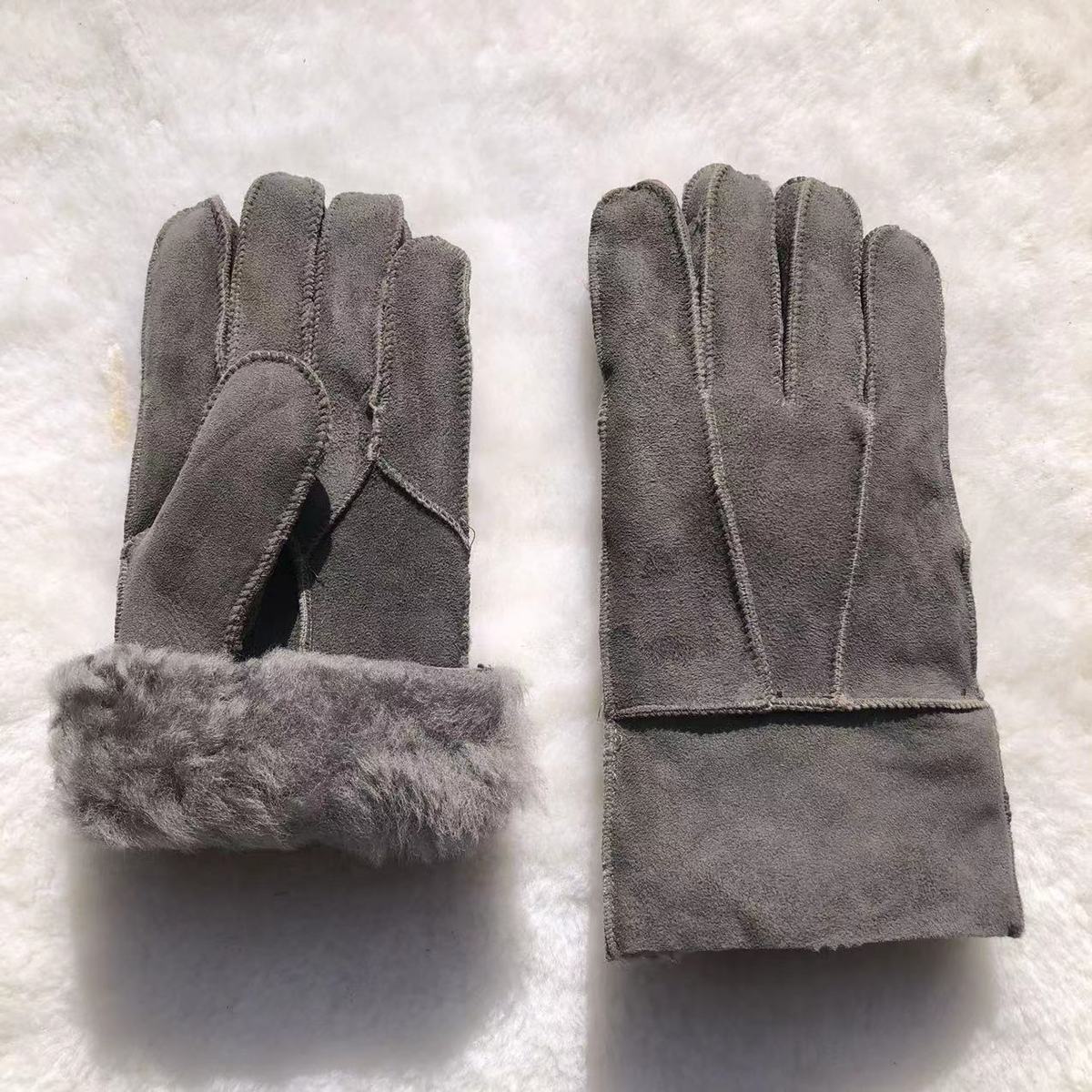 皮手套男翻毛皮手套男女士户外男款五指羊毛皮加厚款皮毛一体防寒保暖