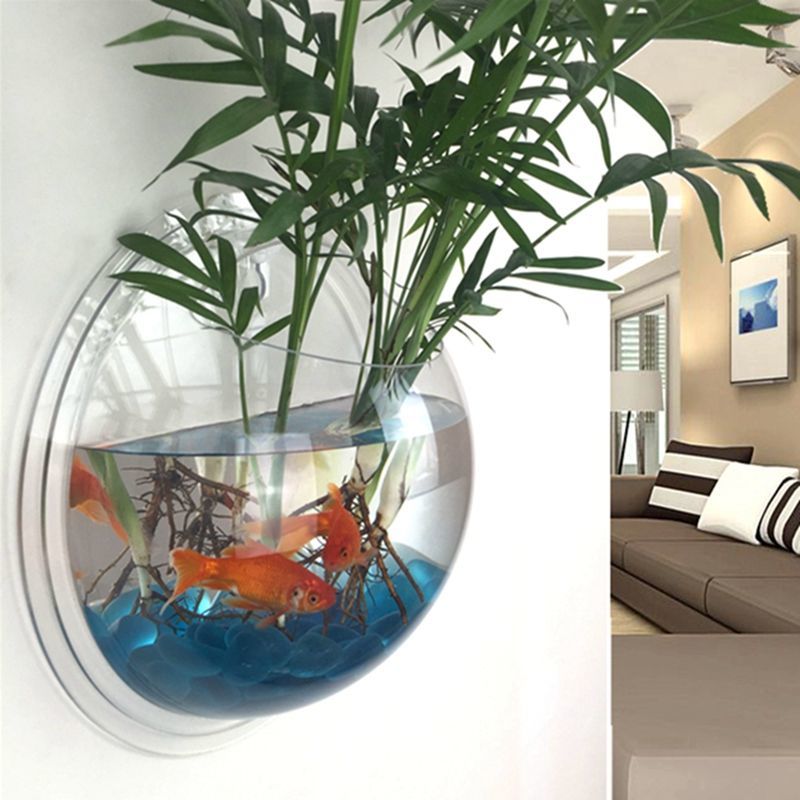 绿萝花盆壁挂鱼缸装扮房间装饰品卧室客厅背景墙壁饰直径23厘米镜面款